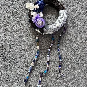 Purple Floral Bead Wreath Accent - Decorative Hanging Wall Decor